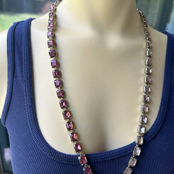 Banana Republic ᗺR Necklace Cranberry Lavender Rhinestones Statement Jewelry 26" - Picture 4 of 11